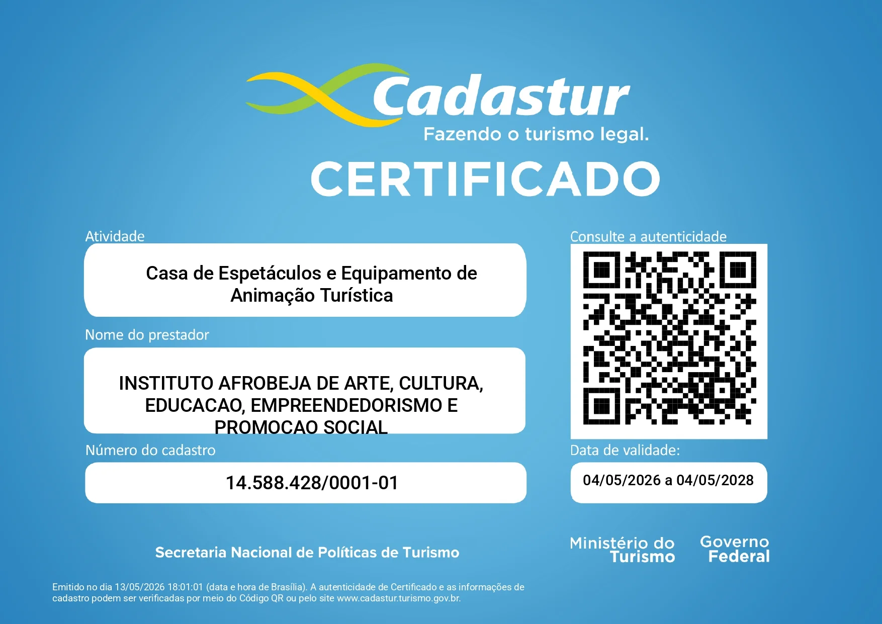 Instituto Afrobeja conquista certificação oficial no Cadastur e amplia reconhecimento no turismo cultural brasileiro