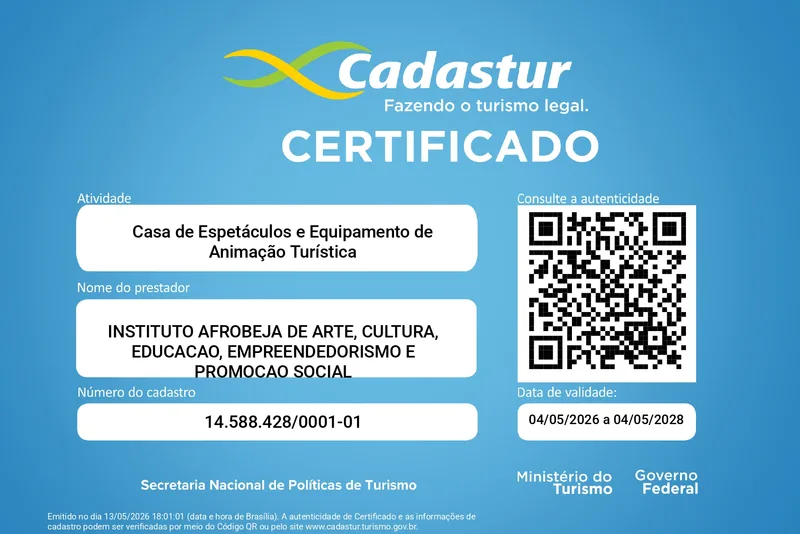Instituto Afrobeja conquista certificação oficial no Cadastur e amplia reconhecimento no turismo cultural brasileiro