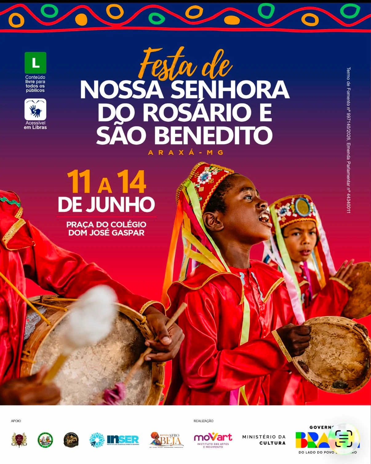Festa de Nossa Senhora do Rosário e São Benedito celebra tradição, memória e cultura popular em Araxá